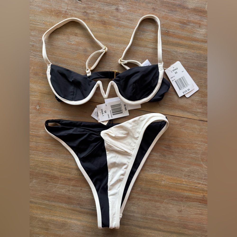 L*Space Black and Cream Bikini Set